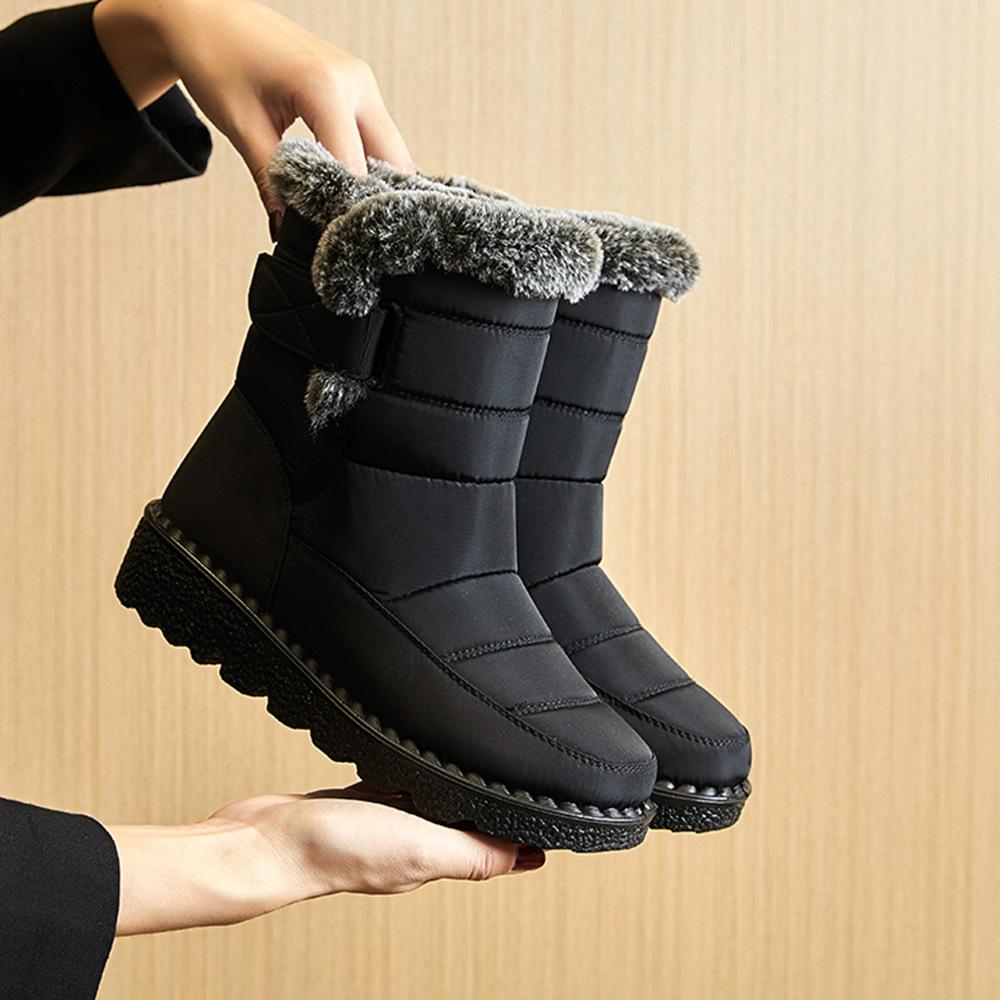 Women Autumn Winter Rabbit Fur High Barrel Warm Velcro Waterproof Snow Boots