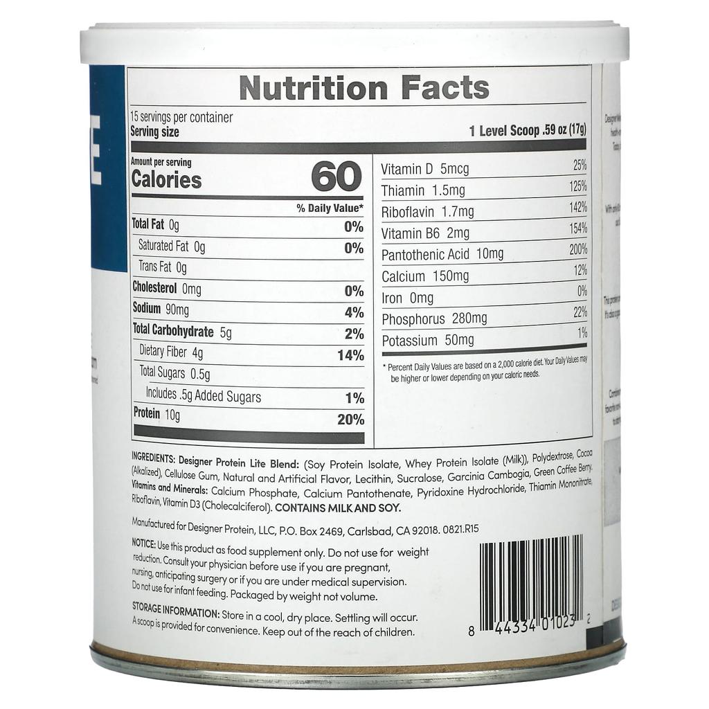 Designer Wellness Lite Protein, Low-Calorie Natural Protein, Chocolate Cookies & Cream, 9.03 Oz (256 G)