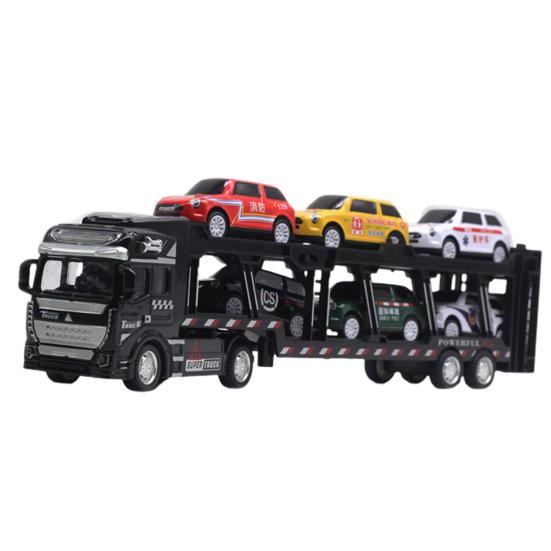 Decorative Alloy Car Model Back-to-force Trailer Transporter Toy
