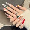 Handmade Christmas Press On Nails Long Coffin Fake Nails with 3D Design Reusable Acrylic False Nail Full Cover Glue On Nail Stick On Nail for Women