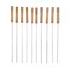 10pcs Barbecue Skewers Wooden Handle Stainless Steel BBQ Kabob Sticks for Outdoor Barbecue 11.8in