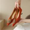 Fashion Commuter High Heels Women's 2024 Spring  Autumn New Soft Leather Pointed Metal Buckle Shallow Mouth Single Shoe Women Shoes