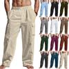 Men's Linen Four Seasons Thin Breathable Cargo Multi-pocket Loose Casual Wide Leg Pants