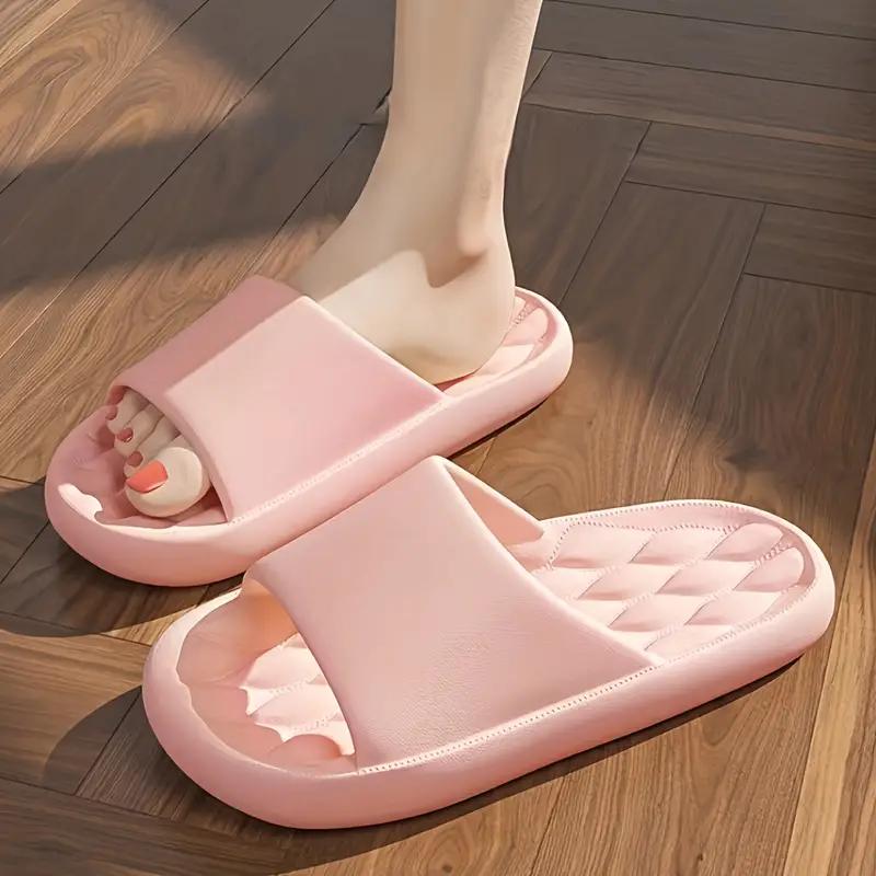 Unisex Solid Color Pillow Slides, Soft Sole Home Bathroom Shoes, Lightweight & Comfy Indoor Slides