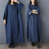 Women Plus Size Dress Solid Fashion Casual Denim Basic Long Dress Cotton Vintage Loose Blue Clothing