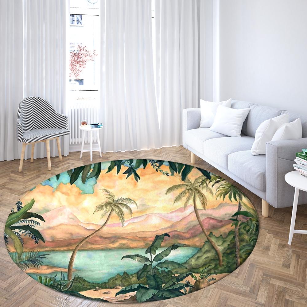 Round Rainforest Landscape Print Carpet Parrot Sofa Carpet Living Room Bedroom Bathroom Floor Mat Decorative Carpet Alfombra