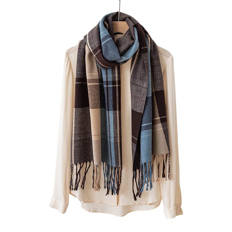 Autumn and Winter Imitation Cashmere Retro Literary Plaid Scarf for Men and Women with The Same Temperament Light Luxury Scarf and Shawl Dual Use