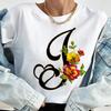 Custom Name Letter Combination Tops Fashion Women T-Shirt Rose Flower Heart Letter Font A B C D Short Sleeve Tees Black T-Shirt