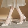 Pearl Evening Wind Soft High Heels Shoes Dress 2024 Spring New Style Medium Open Pointed Toe One-character High Heels Women's