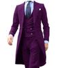 2024 Purple Long Tail Blazer 3 Pieces Gentleman Male Suit Men's Fashion Groom Tuxedo for Wedding Prom Jacket Vest with Pants