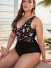 Floral Print Plus Size Swimwear Women 2025 Large One Piece Swimsuit Ladies V Neck Backless Chubby Big Bathing Suit Swim