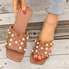 2024 Hot Sale Ladies Shoes Plus Size Women's Slippers Fashion String Bead Daily Slippers Women New Rivet Peep Toe Flat Slippers