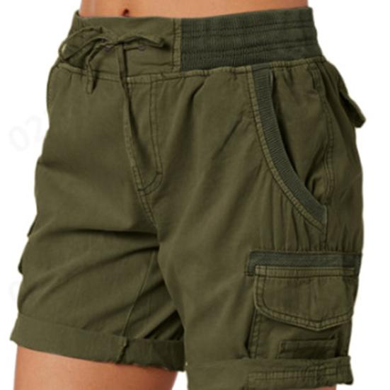 Women Shorts High Waist Adjustable Drawstring Cargo Shorts with Pockets Solid Color Summer Casual Shorts Daily Wear