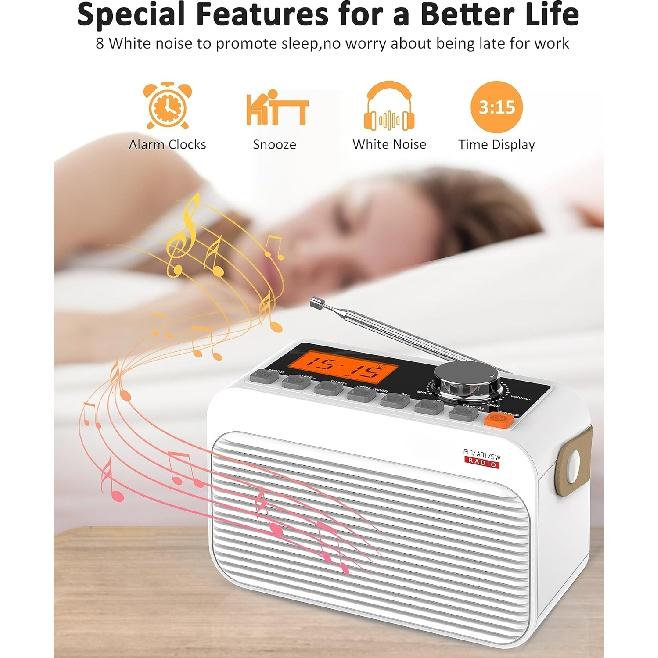 DAB FM Portable Radio with Bluetooth, Shortwave Transistor Radio with Best Reception,Digital LED Screen,Rechargeable Battery,White Noise,Alarm Clock