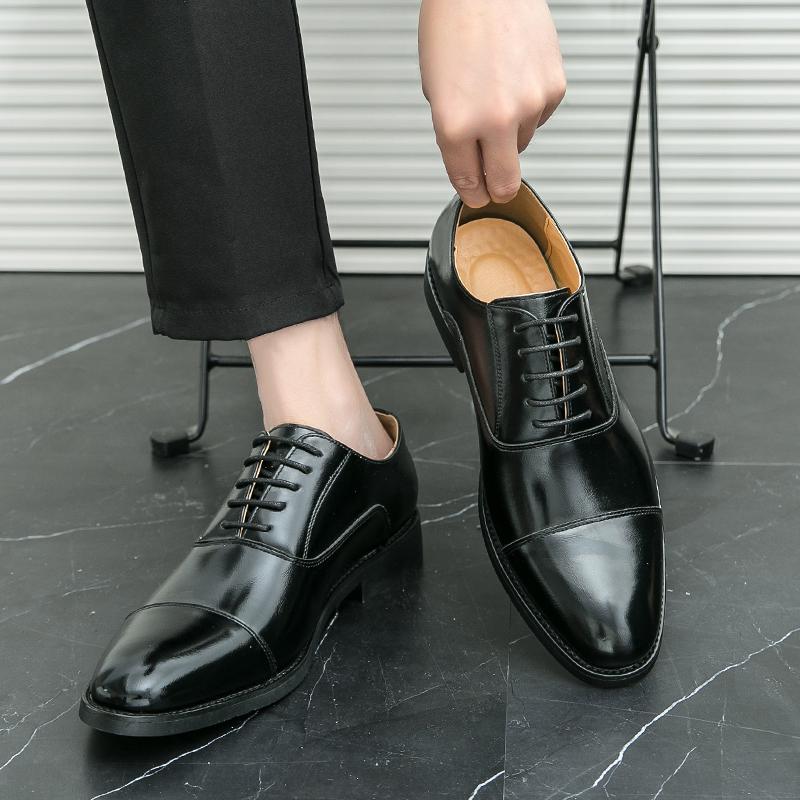 Size 48 Men's Pointed Leather Shoes Business Dress Lace-Up Men's Shoes Trend Groom Wedding Wedding Shoes