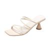 Fashion 2024 Summer New Women's High Heel Slippers Fashion Square Toe Grace Narrow Band Solid Casual Daily Slippers