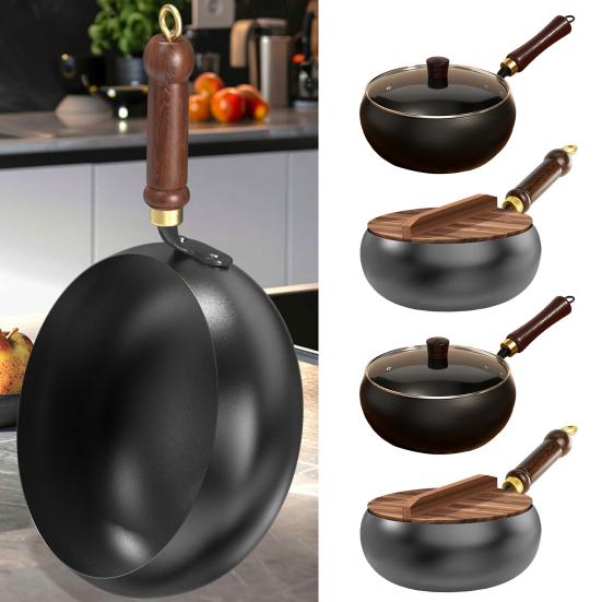 Traditional Wok Pot Hand-Forged Cast Iron Pot Big Belly Frying Pan for Stir-Fry Soup Unique Iron Kitchenware