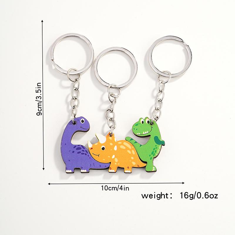 Cute Cartoon Animal Family Trio Wooden Puzzle Keychain Pendant