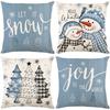 Blue Christmas Pillow Cover Christmas Snowman Letter Print Living Room Sofa Cushion Cover Bedroom Bedside Pillow Cover