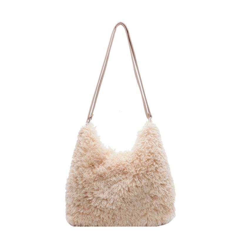 Повседневная плюшевая сумка через плечо для женщин осень зима большая вместимость универсальные сумки на цепочке однотонный рюкзак для поездок на работу