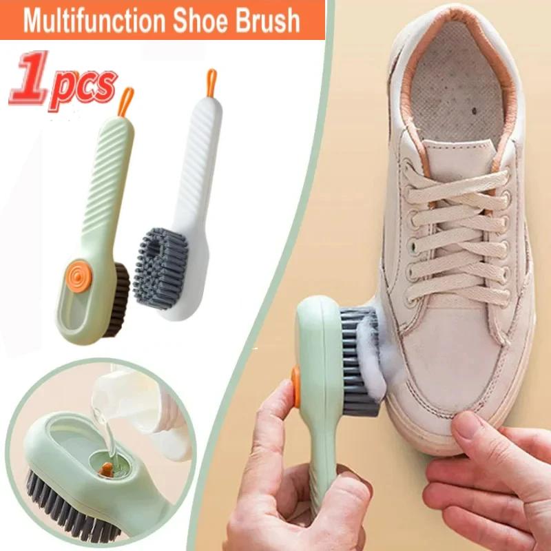 1PC Multifunction Cleaning Shoe Brushes Soft Automatic Liquid Shoe Brush Long Handle Clothes Soap Brush with Hook Clean Tool