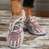 Large Size Casual Shoes Women's New Color Blocking Women's Shoes Round Toe Lace Up Flying Woven Running and Sports Shoes