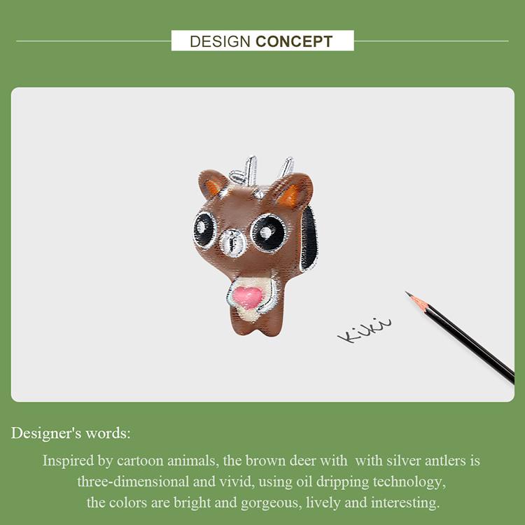 WOSTU Enamel Cartoon Cute Deer 925 Sterling Silver Charm Beads Fit Bracelet Bangle Fine Jewelry
