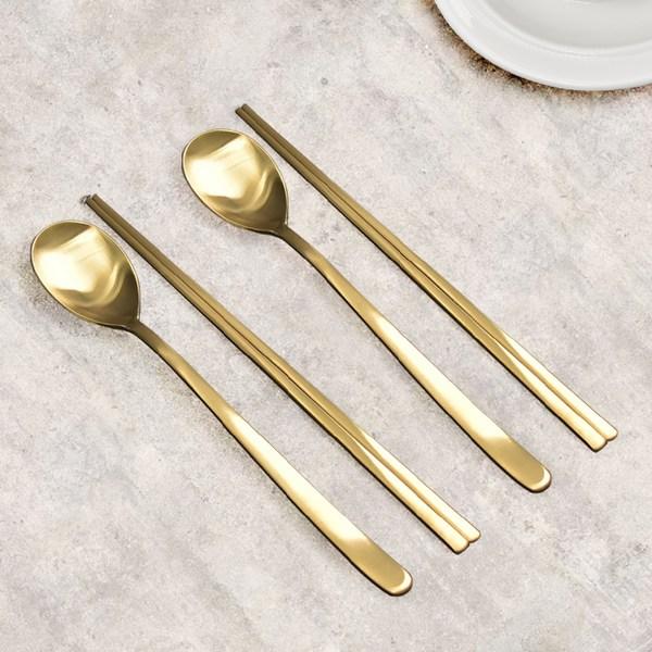 Willive Domestic Stainless Steel Cutlery Set, Titanium, Spoon + Chopsticks, 2 Sets, Korean Popular Tableware