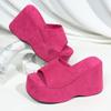 Fashion Plus Size Super High Heel Sandals and Slippers Women 2025 Summer New Suede Simple Platform Wedge Flip Slippers