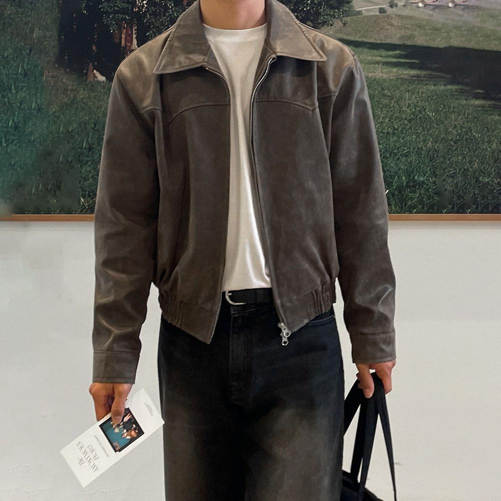 Spring Autumn Vintage Lightweight Distressed Washed Brown Pu Leather Jacket Men Zipper Casual Korean Fashion Clothes