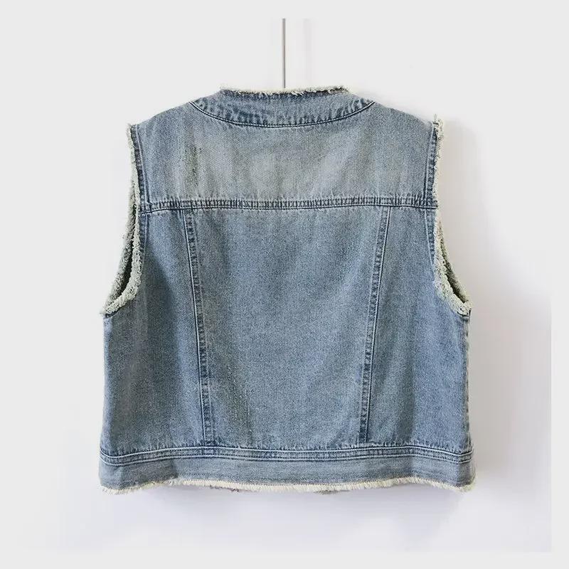 Women's Raw Edge Denim Vest - Summer 2025 Korean Style, Lightweight and Sleeveless