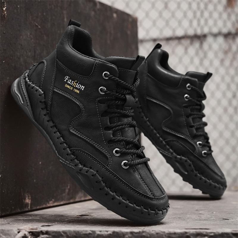 Plus Size Men Shoes Hand-stitching Leather Men Boots Split Leather Casual Leather Shoes Men Ankle Boots