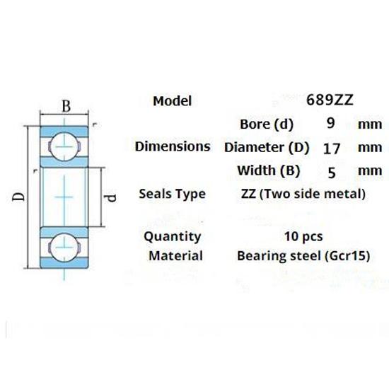 Bearing 689ZZ 10 Pieces 9*17*5 Mm