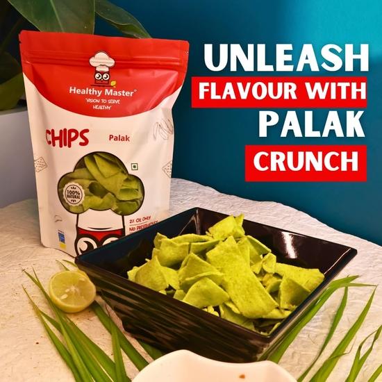 Healthy Master Baked Palak Chips| All Natural Ingredients | Rich In Fiber & Calcium | Low In Sodium | Gluten-Free | Vacuum Cooked | Oil-Free,200 Gm