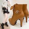 Fashion Women’s Ankle Boots 2024 Autumn Winter Sexy Brown Ladies Party Shoes Cross Tie Thin High Heel Belt Buckle Short Boots