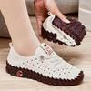 Spring/Summer New Soft Sole Roman Vintage Hollow Sewn Matsuda Bottom Large Women's Flat Shoes Anti Slip Casual Mom's Shoes