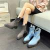 Fashion Cowboy Fabric Ankle Boots Women 2024 Retro Thick Heel Platform Boots for Women Original Design Pointed To Chelsea Bota Feminina