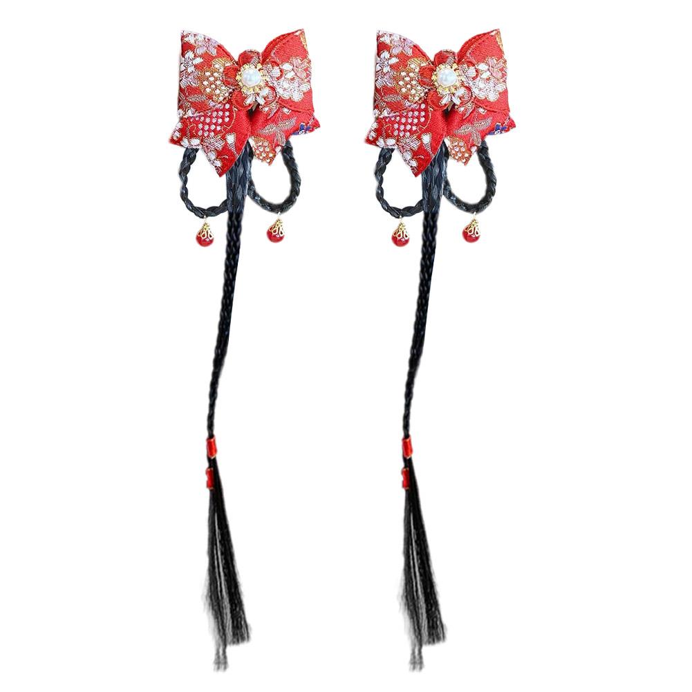 Chinese New Year Style Tassel Hairpin 2pcs Bow Decorative Performance Clothing Hairpin Set Acce E5N3