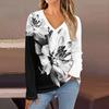 Women's Fashion Casual V Neck Long Sleeve Printed T-Shirt Ladies Top