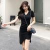 Women's French Irregular Dress Summer Slim Short Dress Thread Cotton Slit Little Dress