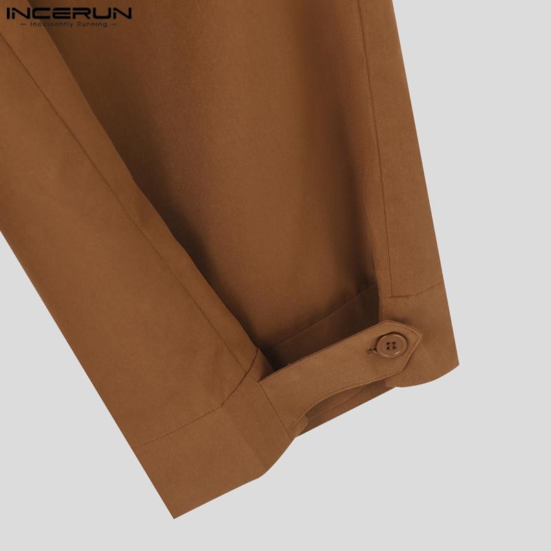 INCERUN Men Autumn Spring Solid Color Zipper Waist Trousers Casual Irregular Wide Leg Pants