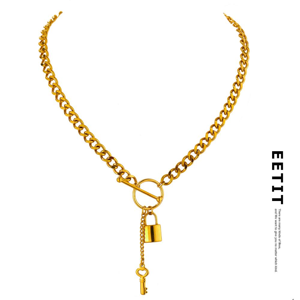 Eetit Stainless Steel Lock Pendant Collar Necklace for Women
