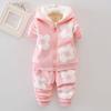 Girls Fall and Winter Padded Suit Hooded Zipper Top + Warm Pants Two-piece Set