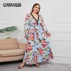 Spring and Autumn Women's Dress Plus Size Temperament Large Swing Long V-Neck Botanical Flower Printed Skirt