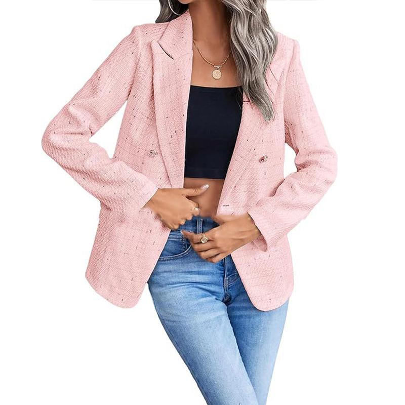 Tweed Women's Blazer Lapel Thin Coat Fashion Casual Top Commuter Single Breasted Long Sleeved Thin Jacket Spring and Autumn