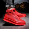 Couple Board Shoes Red Foreign Year Shoes Leather Waterproof Casual Shoes Men Flat High Top Solid Color Vulcanized Sneakers