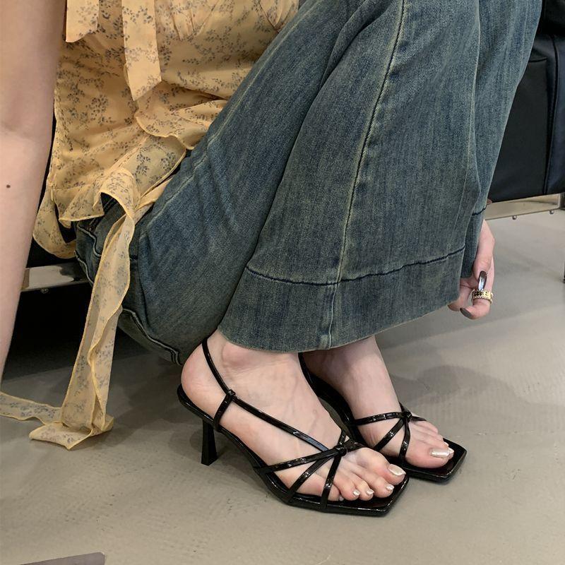 Internet celebrity temperament strap celebrity stiletto open-toed high heels 2025 fairy style summer French cross-heeled sandals