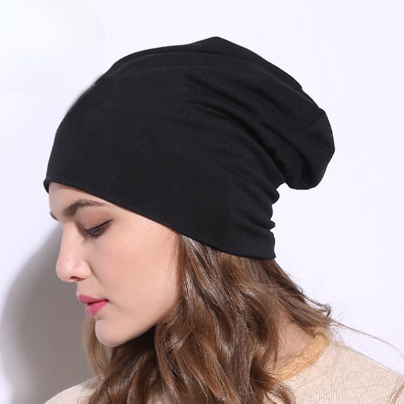 Casual Spring Women Black Slouch Beanies Hats Solid Color Thin Cotton Oversize Bonnets Caps For Ladies Men Hats