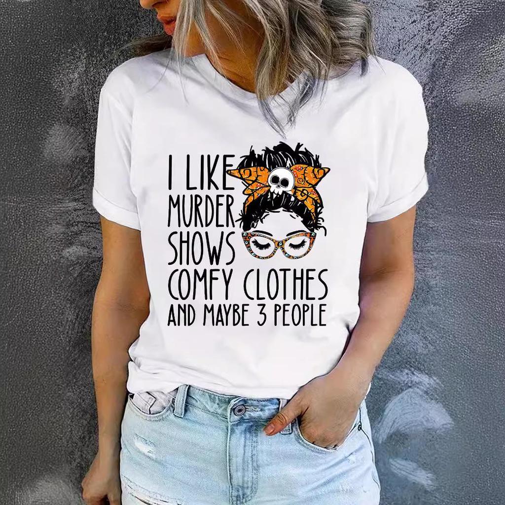 Women's Ilke Murder Pattern Printed Short-Sleeve T-Shirt for Casual Summer Fashion