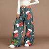 Women's Casual Fashion Christmas Print Elastic Waist Loose Plush Wide Leg Pants